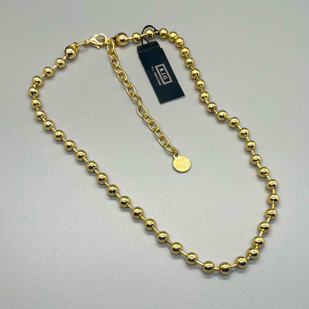NEW RJ Graziano Gold Tone Ball Necklace 17”